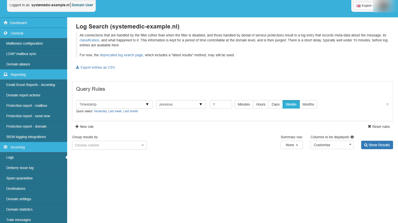 SpamExperts Log Search
